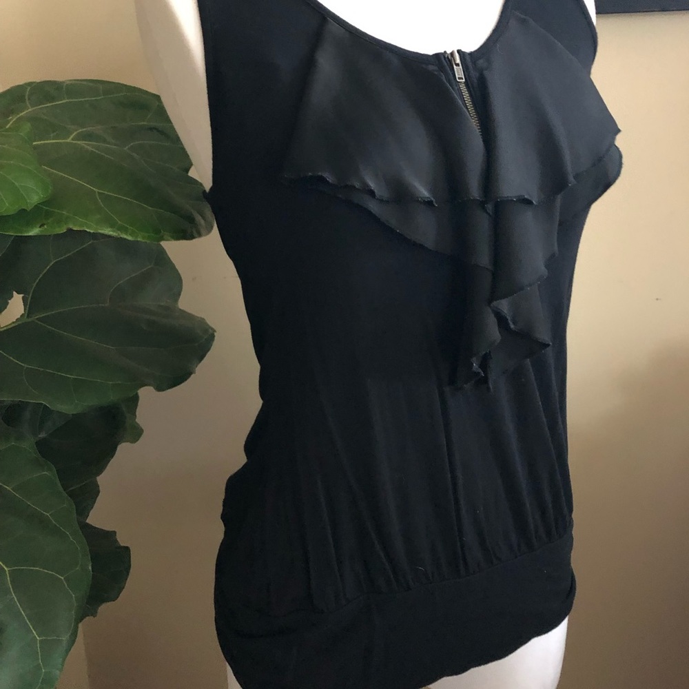Bcbg black tank NWOT ruffle zipper front